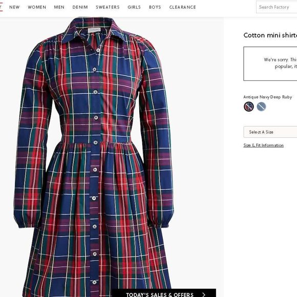 New women's 10 12 14 J Crew Factory cotton mini shirtdress Christmas plaid dress - Picture 2 of 11